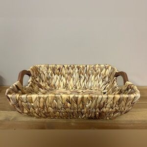 Woven Hyacinth Rectangular Basket with Wooden Handles